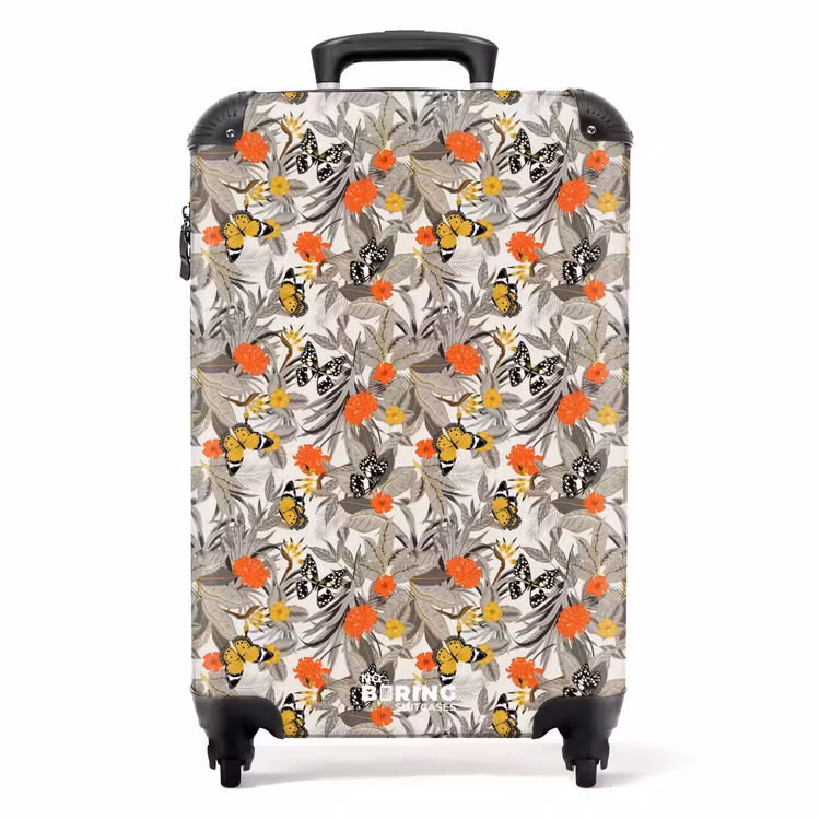 Tropisch vlinder patroon oranje geel NBS - Handbagage koffer - Kinderen Unisex middel -productfoto_recht