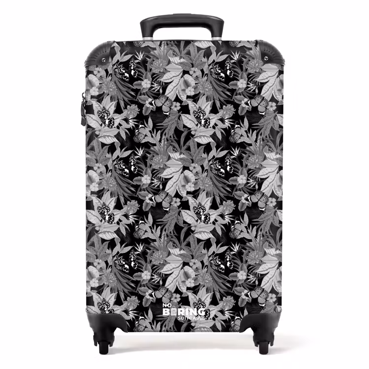 Tropisch vlinder patroon zwart wit NBS - Handbagage koffer - Kinderen Unisex middel -productfoto_recht