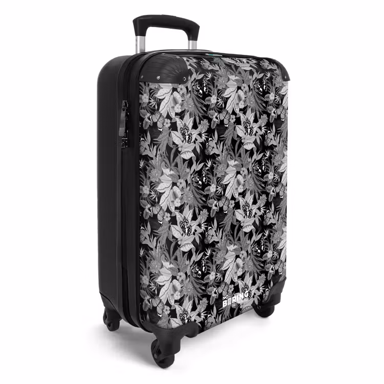 Tropisch vlinder patroon zwart wit NBS - Handbagage koffer - Kinderen Unisex middel -productfoto_3d