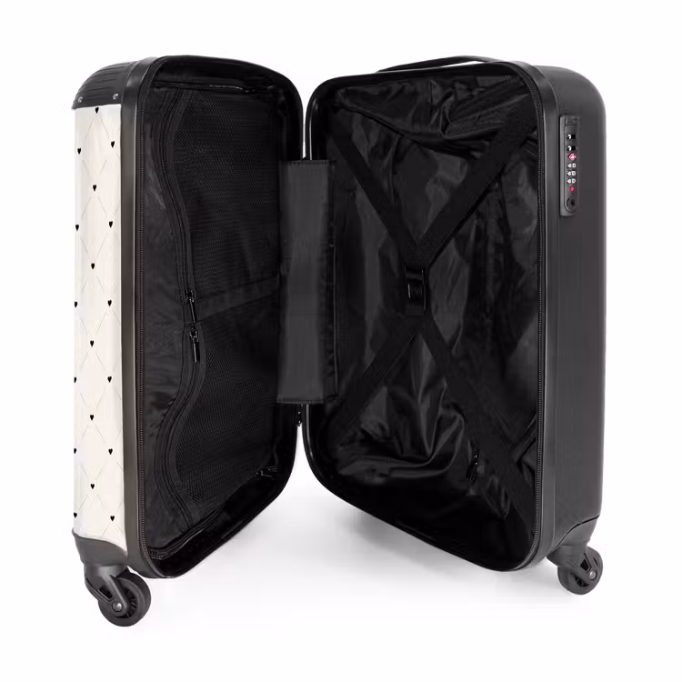 Valentijn hartenruitmotief zwart wit NBS - Handbagage koffer - Kinderen Unisex middel -binnenkant