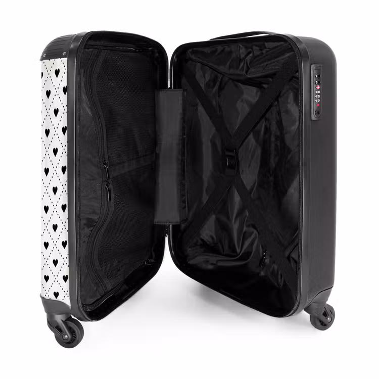 Valentijn hartjes ruitpatroon zwart wit NBS - Handbagage koffer - Kinderen Unisex middel -binnenkant