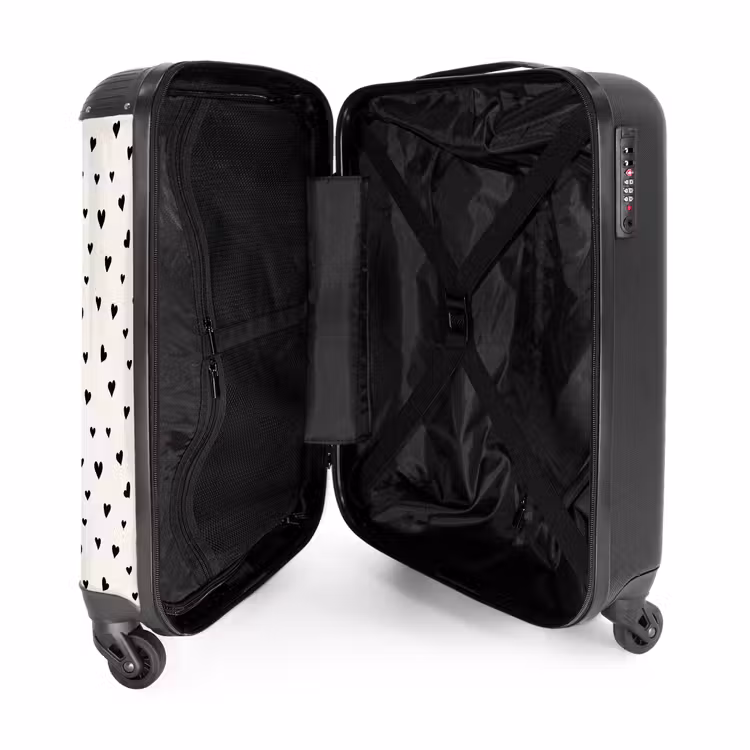 Valentijn hartjes verspreid patroon zwart NBS - Handbagage koffer - Kinderen Unisex middel -binnenkant