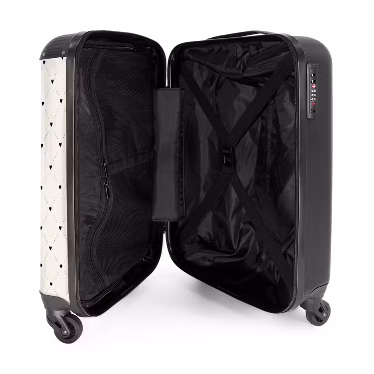 Valentijn stippen met hartjes patroon zwart NBS - Handbagage koffer - Kinderen Unisex middel -binnenkant