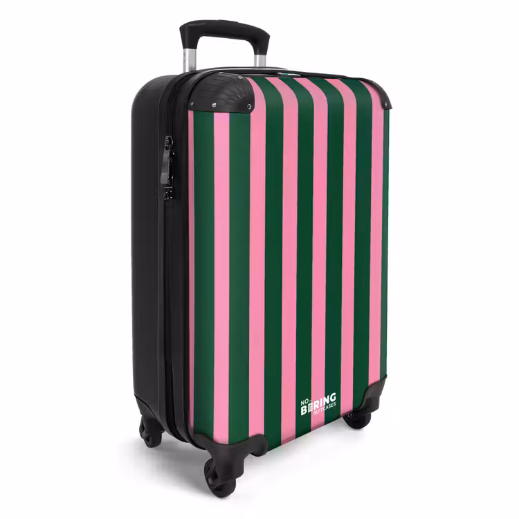 Verticale strepen - Groen - Roze NBS - Handbagage koffer - Volwassenen Unisex middel -productfoto_3d