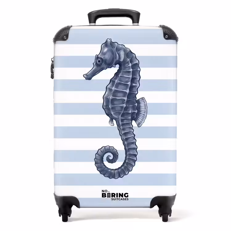 Koffer - Vis - Oceaan - Illustratie - Blauw - Strepen - Vis - Oceaan - Illustratie - Blauw - Strepen NBS - Handbagage koffer - Volwassenen Unisex middel