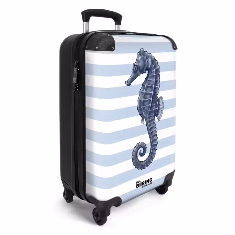 Koffer - Vis - Oceaan - Illustratie - Blauw - Strepen - Vis - Oceaan - Illustratie - Blauw - Strepen NBS - Handbagage koffer - Volwassenen Unisex middel
