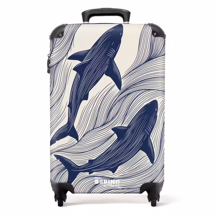 Koffer - Vis - Oceaan - Lijntekening - Blauw - Dieren - Vis - Oceaan - Lijntekening - Blauw - Dieren NBS - Handbagage koffer - Volwassenen Unisex middel