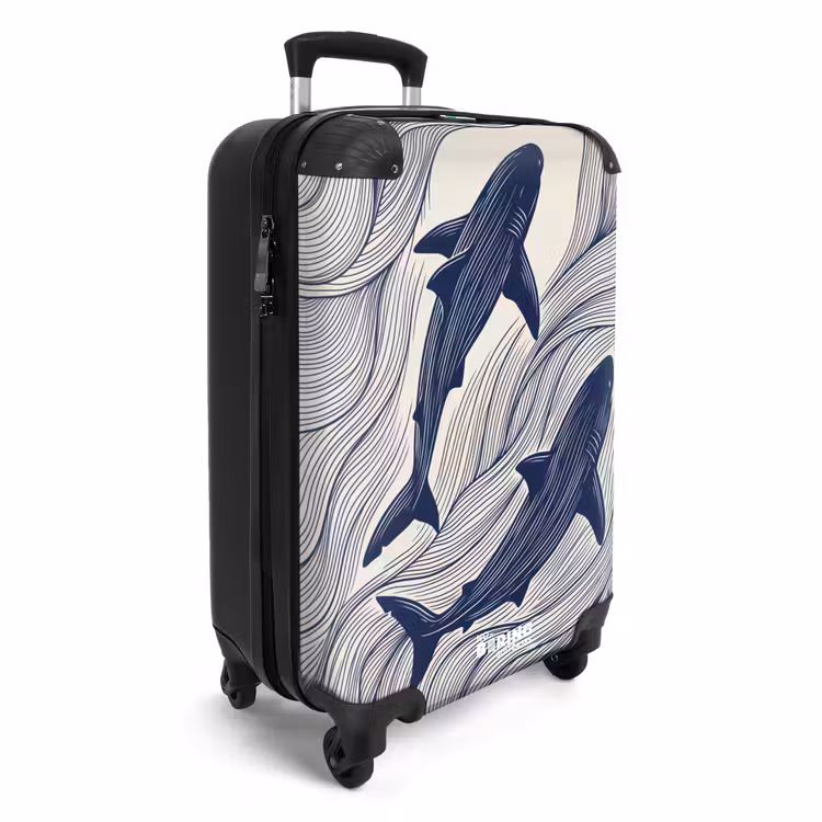 Koffer - Vis - Oceaan - Lijntekening - Blauw - Dieren - Vis - Oceaan - Lijntekening - Blauw - Dieren NBS - Handbagage koffer - Volwassenen Unisex middel