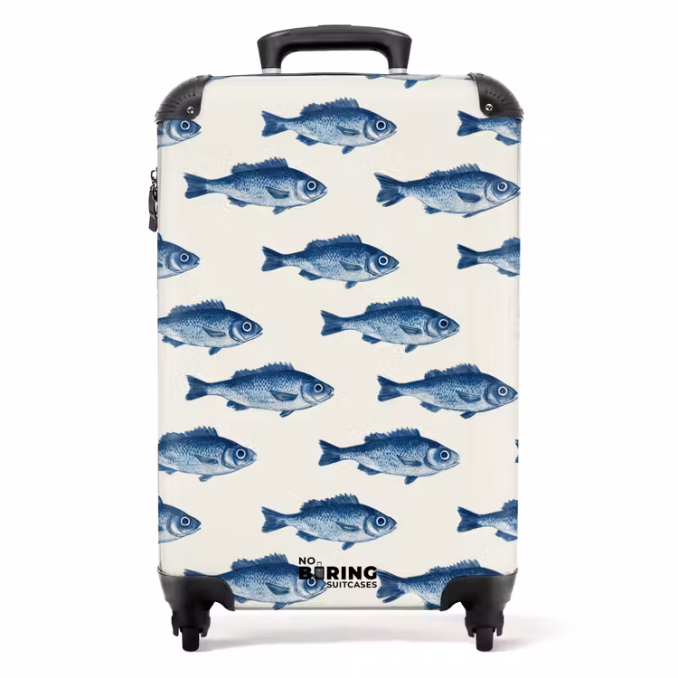 Vis - Patroon - Blauw NBS - Handbagage koffer - Volwassenen Unisex middel -productfoto_recht