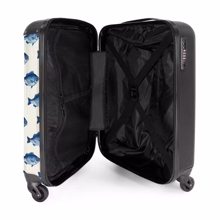 Vis - Patroon - Blauw NBS - Handbagage koffer - Volwassenen Unisex middel -binnenkant
