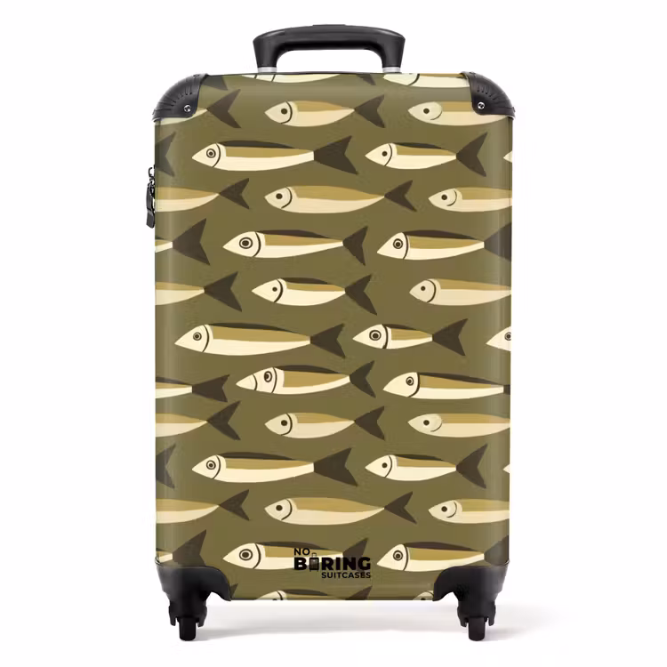 Vis - Patroon - Groen NBS - Handbagage koffer - Volwassenen Unisex middel -productfoto_recht