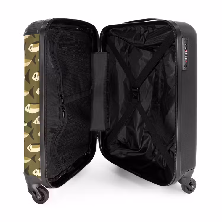 Vis - Patroon - Groen NBS - Handbagage koffer - Volwassenen Unisex middel -binnenkant