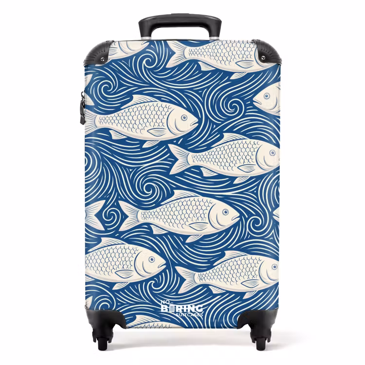 Koffer - Vis - Water - Patroon - Grafisch - Blauw - Vis - Water - Patroon - Grafisch - Blauw NBS - Handbagage koffer - Volwassenen Unisex middel