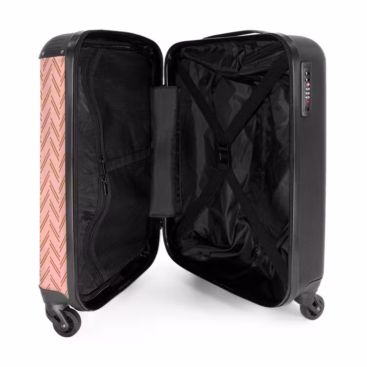 Visgraatmotief met roze en bruintinten NBS - Handbagage koffer - Kinderen Unisex middel -binnenkant