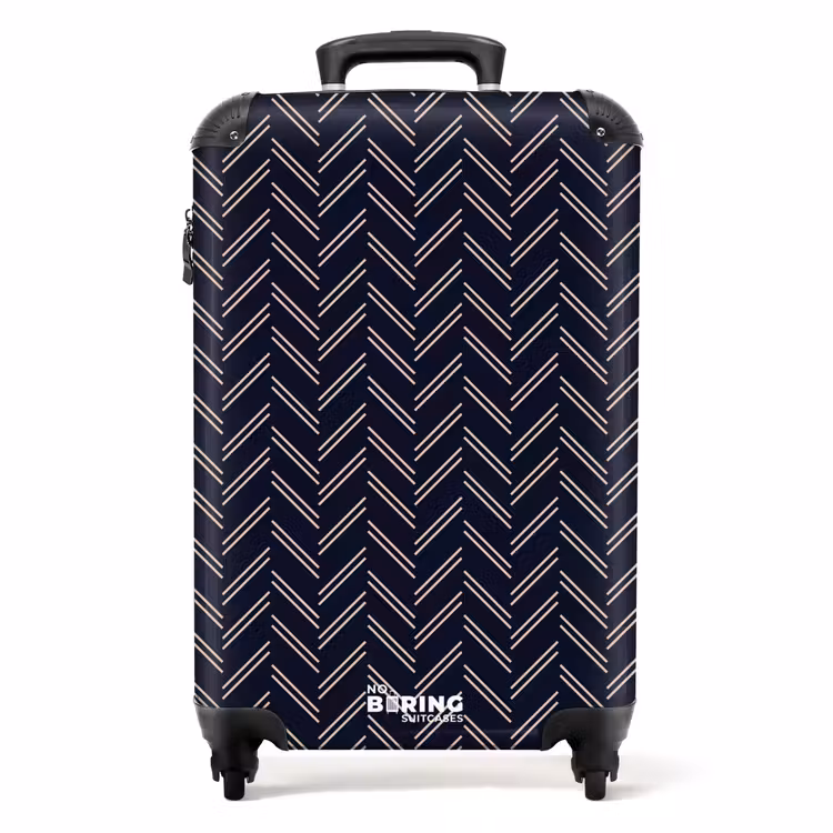Visgraatstructuur met lichtroze lijnen op donkerblauw NBS - Handbagage koffer - Kinderen Unisex middel -productfoto_recht