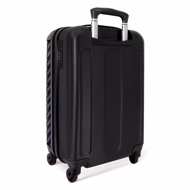 Visgraatstructuur met lichtroze lijnen op donkerblauw NBS - Handbagage koffer - Kinderen Unisex middel -achterkant