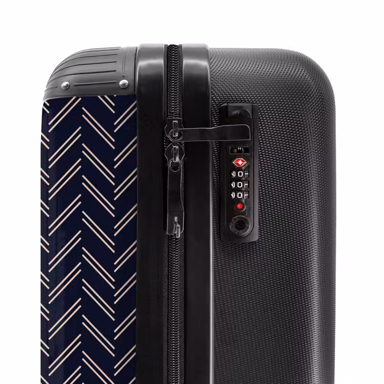 Visgraatstructuur met lichtroze lijnen op donkerblauw NBS - Handbagage koffer - Kinderen Unisex middel -slot