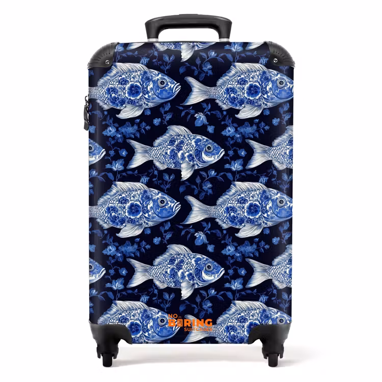 Vissen - Bloemen - Blauw NBS - Handbagage koffer - Volwassenen Unisex middel -productfoto_recht
