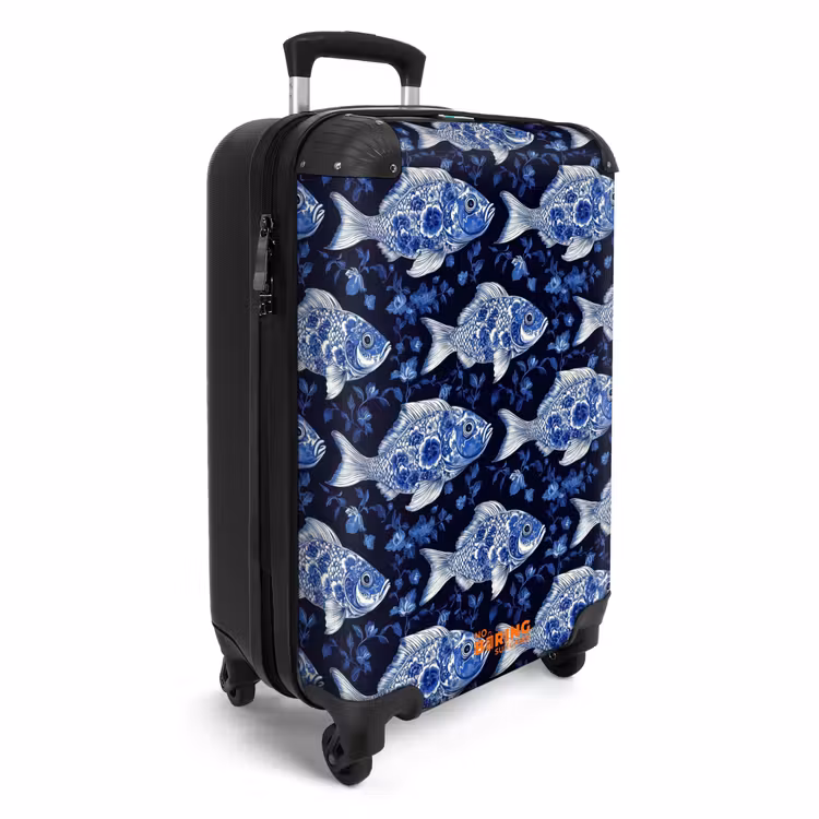 Vissen - Bloemen - Blauw NBS - Handbagage koffer - Volwassenen Unisex middel -productfoto_3d