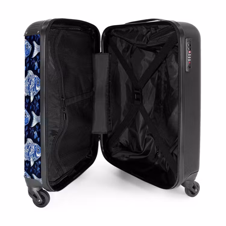 Vissen - Bloemen - Blauw NBS - Handbagage koffer - Volwassenen Unisex middel -binnenkant