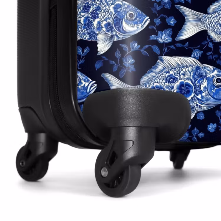 Vissen - Bloemen - Blauw NBS - Handbagage koffer - Volwassenen Unisex middel -wiel
