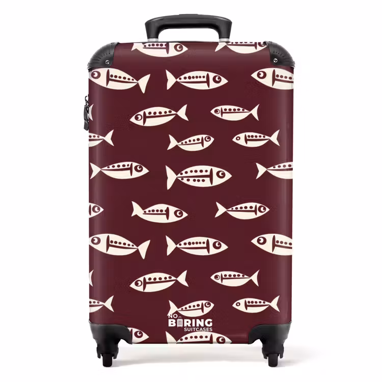 Vissen - Grafisch - Patroon - Donker NBS - Handbagage koffer - Volwassenen Unisex middel -productfoto_recht