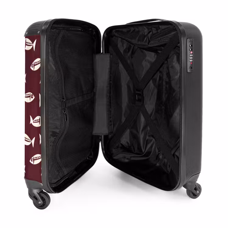 Vissen - Grafisch - Patroon - Donker NBS - Handbagage koffer - Volwassenen Unisex middel -binnenkant