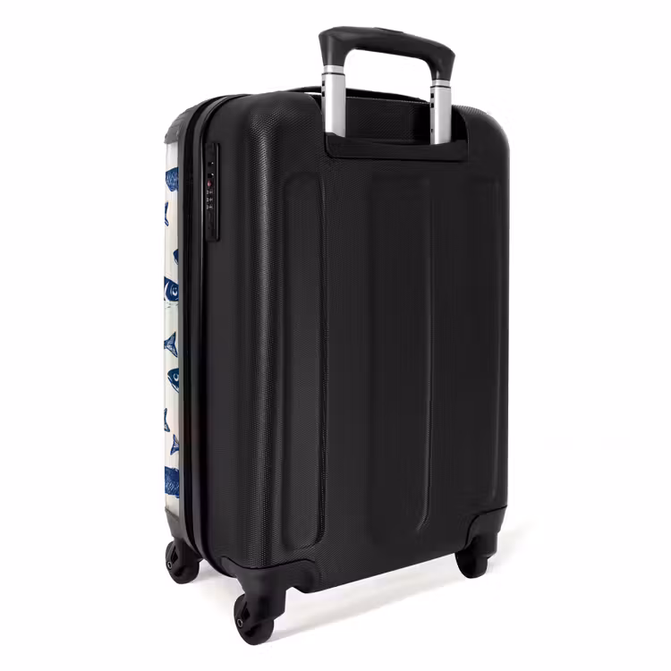 Vissen - Patroon - Blauw - Wit NBS - Handbagage koffer - Volwassenen Unisex middel -achterkant