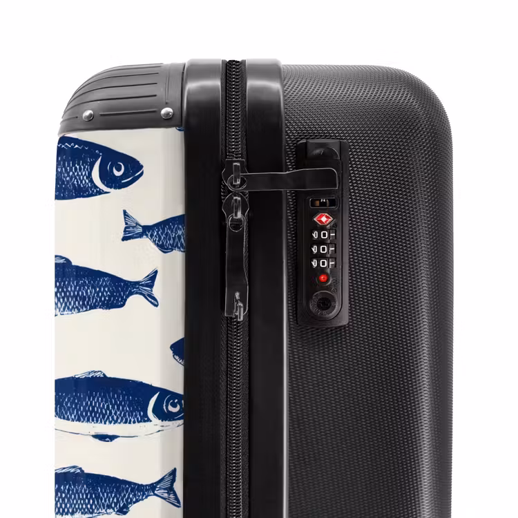 Vissen - Patroon - Blauw - Wit NBS - Handbagage koffer - Volwassenen Unisex middel -slot