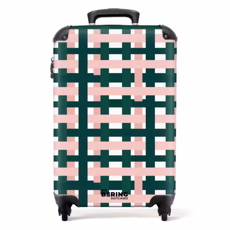 Vlechtpatroon - Groen - Roze - Grafisch NBS - Handbagage koffer - Volwassenen Unisex middel -productfoto_recht