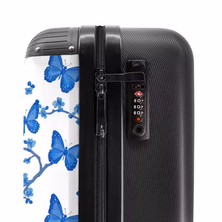 Vlinder - Bloemen - Blauw NBS - Handbagage koffer - Volwassenen Unisex middel -slot