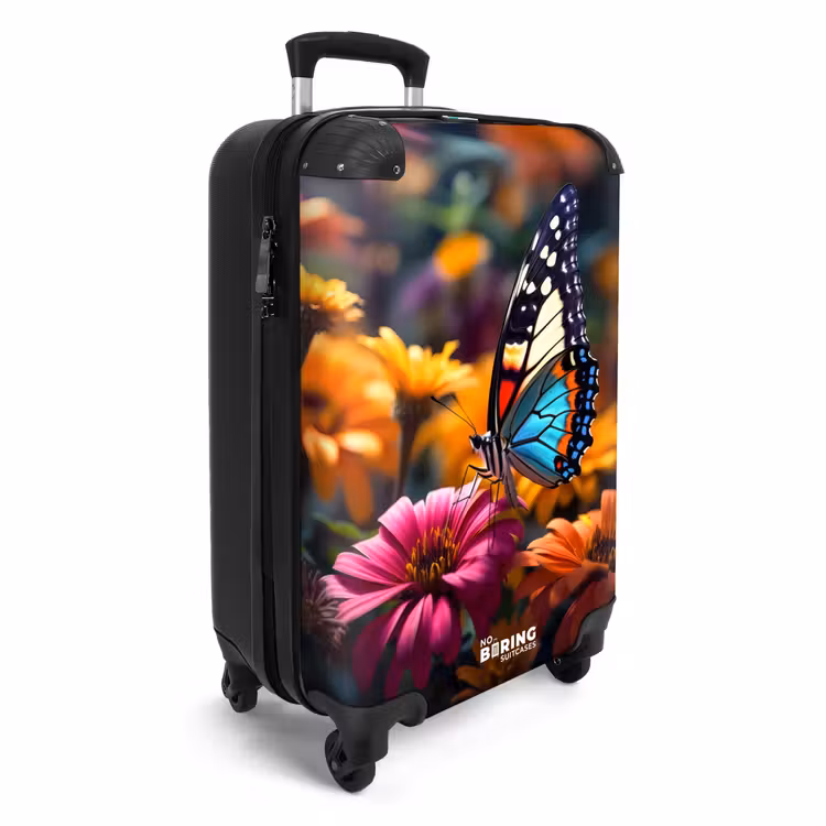 Vlinder op kleurrijke bloemen NBS - Handbagage koffer - Unisex middel -productfoto_3d