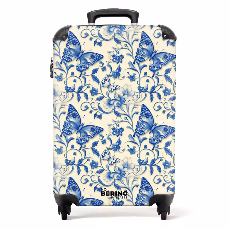 Vlinders - Bloemen - Blauw - Botanisch NBS - Handbagage koffer - Volwassenen Unisex middel -productfoto_recht