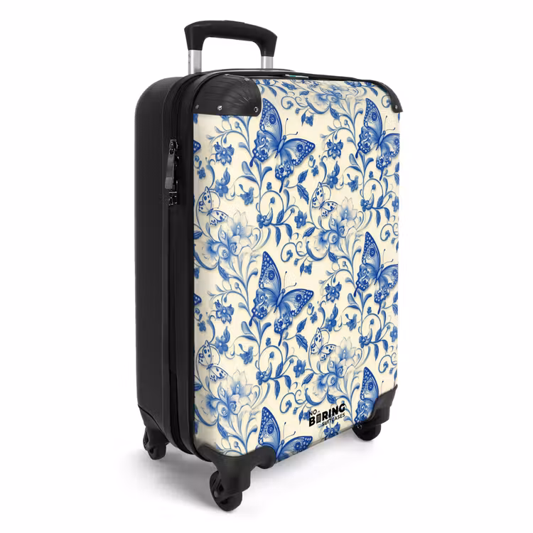 Vlinders - Bloemen - Blauw - Botanisch NBS - Handbagage koffer - Volwassenen Unisex middel -productfoto_3d