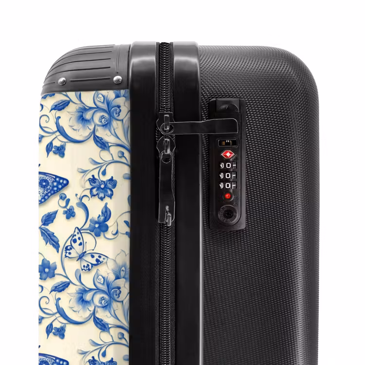 Vlinders - Bloemen - Blauw - Botanisch NBS - Handbagage koffer - Volwassenen Unisex middel -slot