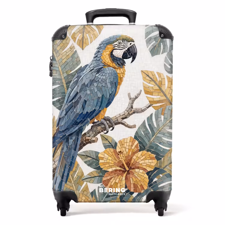 Koffer - Vogel - Tak - Natuur - Mozaïek - Blauw - Vogel - Tak - Natuur - Mozaïek - Blauw NBS - Handbagage koffer - Volwassenen Unisex middel
