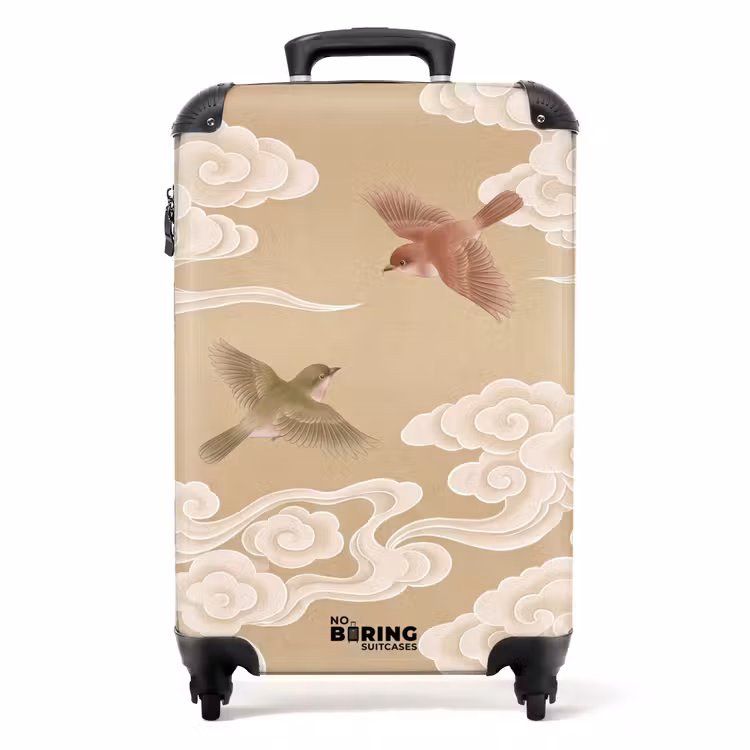 Koffer - Vogels - Vliegen - Beige - Vogels - Vliegen - Beige NBS - Handbagage koffer - Volwassenen Unisex middel