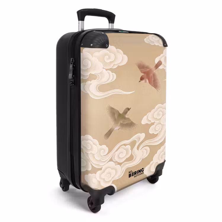 Koffer - Vogels - Vliegen - Beige - Vogels - Vliegen - Beige NBS - Handbagage koffer - Volwassenen Unisex middel