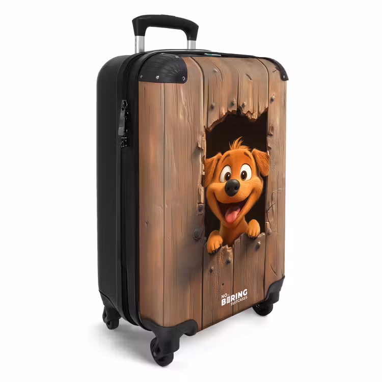 Vrolijke hond kijkt door kapot houten hek NBS - Handbagage koffer - Kinderen Unisex middel -productfoto_3d