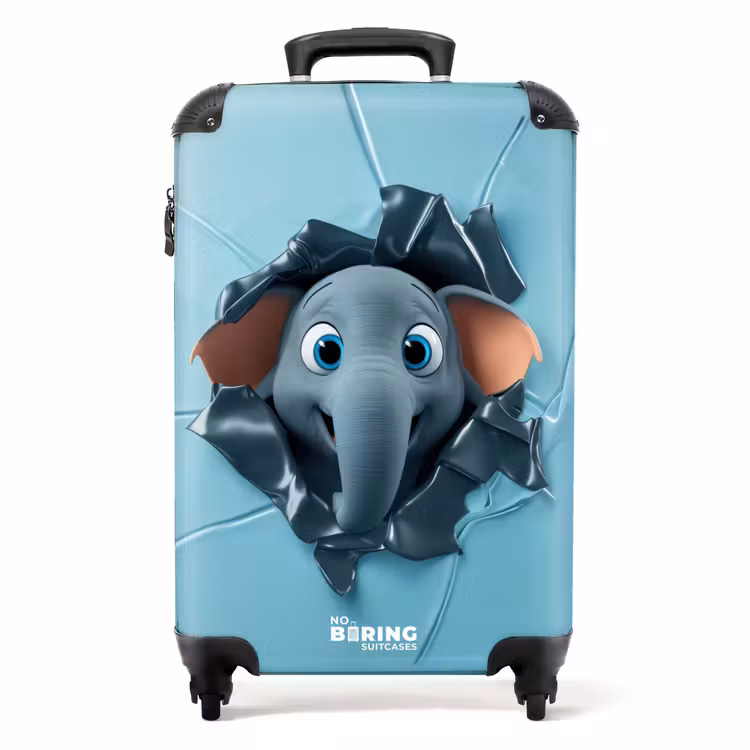 Vrolijke olifant kijkt door gescheurde achtergrond NBS - Handbagage koffer - Kinderen Unisex middel -productfoto_recht