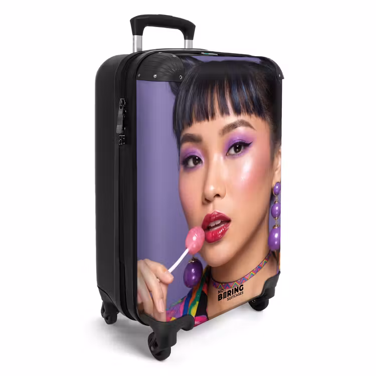 Koffer - Vrouw - Portret - Make-up - Paars - Levendig - Vrouw - Portret - Make-up - Paars - Levendig NBS - Handbagage koffer - Volwassenen Unisex middel