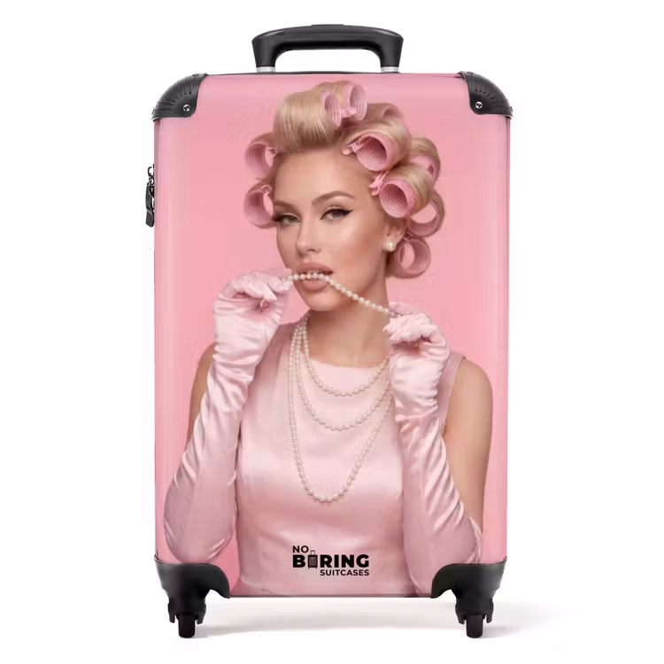 Vrouw - Roze - Parelketting - Krulspelden NBS - Handbagage koffer - Volwassenen Unisex middel -productfoto_recht