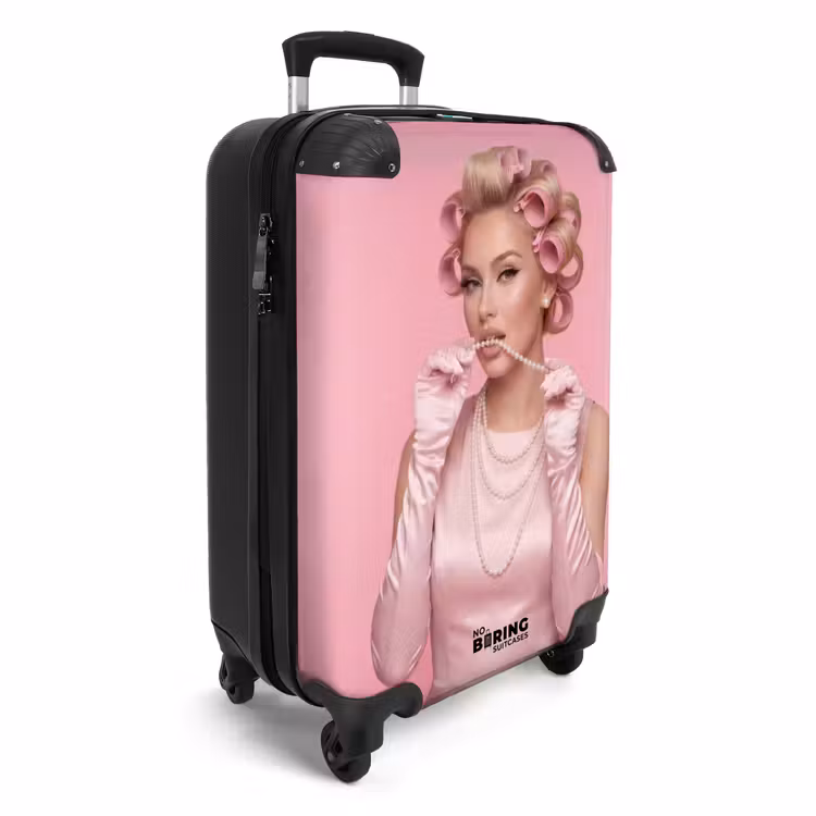 Vrouw - Roze - Parelketting - Krulspelden NBS - Handbagage koffer - Volwassenen Unisex middel -productfoto_3d