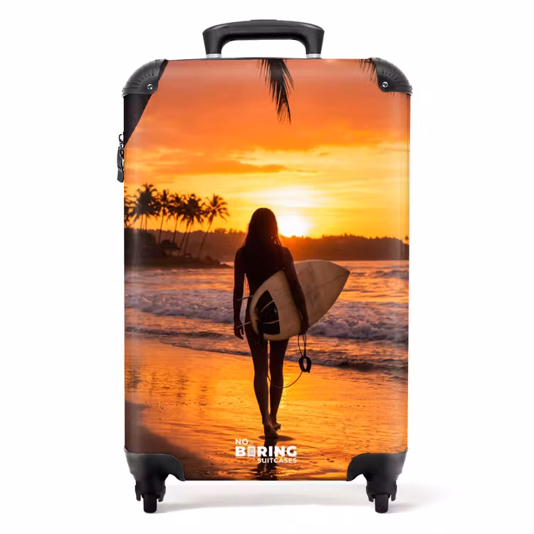 Koffer - Vrouw - Surfplank - Strand - Zonsondergang - Oranje - Vrouw - Surfplank - Strand - Zonsondergang - Oranje NBS - Handbagage koffer - Volwassenen Unisex middel