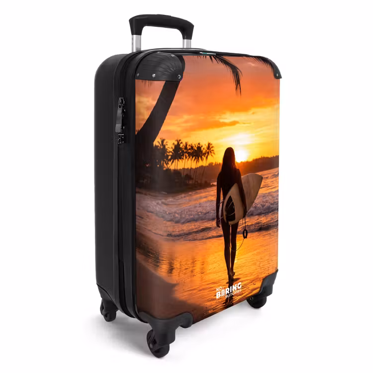 Koffer - Vrouw - Surfplank - Strand - Zonsondergang - Oranje - Vrouw - Surfplank - Strand - Zonsondergang - Oranje NBS - Handbagage koffer - Volwassenen Unisex middel