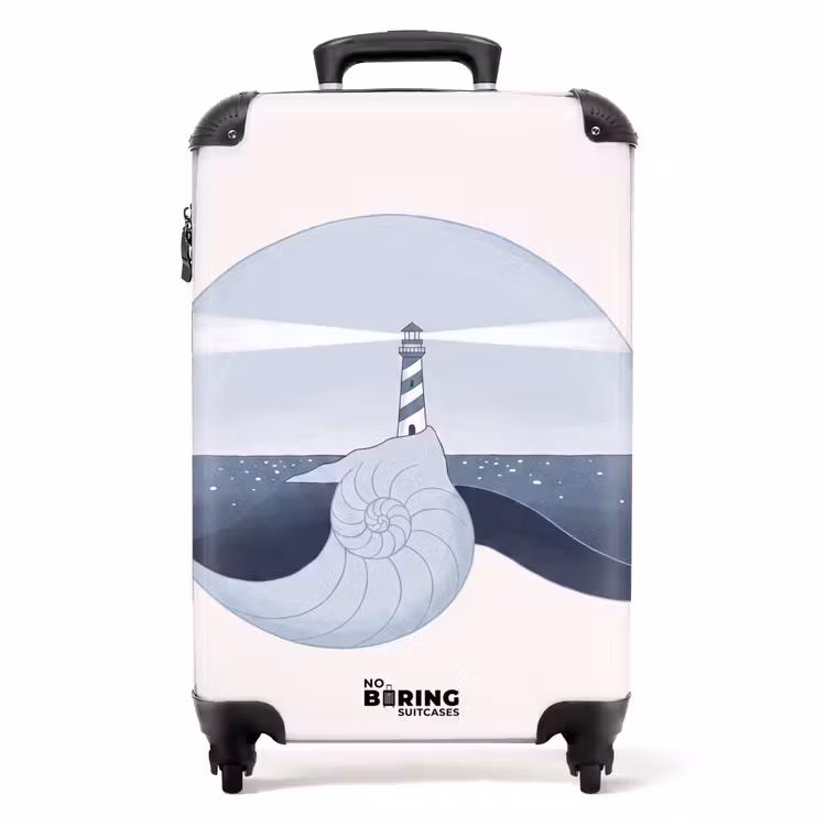Koffer - Vuurtoren - Zee - Schelp - Abstract - Blauw - Vuurtoren - Zee - Schelp - Abstract - Blauw NBS - Handbagage koffer - Volwassenen Unisex middel