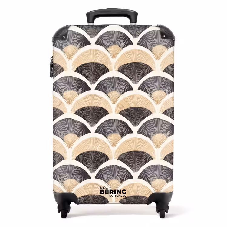 Waaier - Patroon - Zwart - Beige NBS - Handbagage koffer - Volwassenen Unisex middel -productfoto_recht