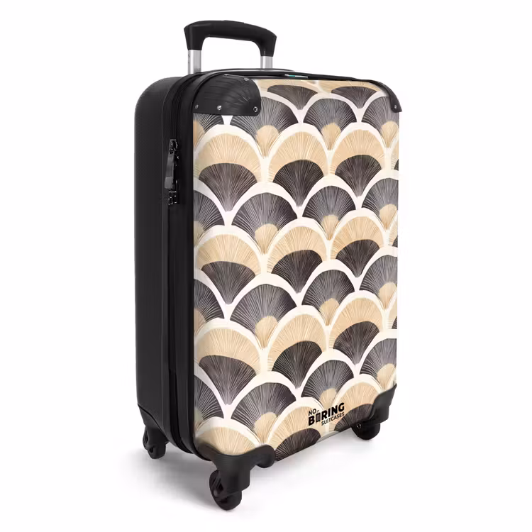 Waaier - Patroon - Zwart - Beige NBS - Handbagage koffer - Volwassenen Unisex middel -productfoto_3d
