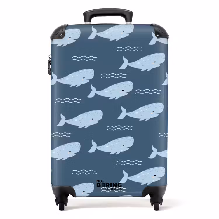 Walvis met golven patroon blauw NBS - Handbagage koffer - Kinderen Unisex middel -productfoto_recht