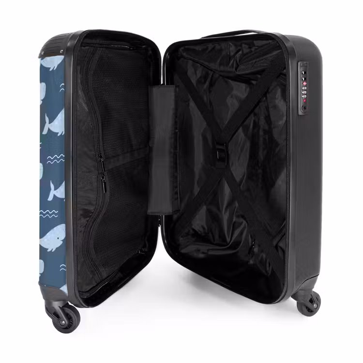 Walvis met golven patroon blauw NBS - Handbagage koffer - Kinderen Unisex middel -binnenkant